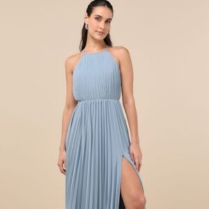 Lulus Rylie Slate Blue Pleated Backless Maxi Dress - Size L